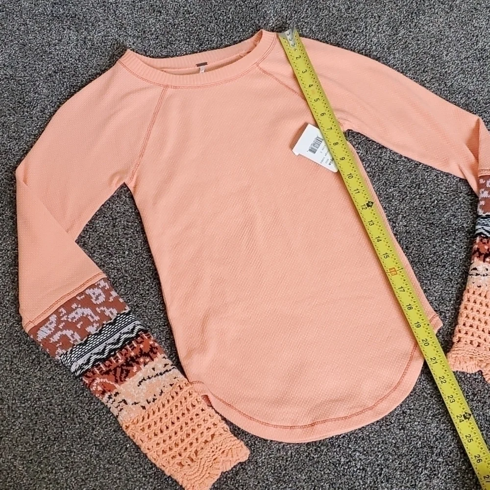 NWT Free People Mix Thermal Cuff Long Sleeve Top Y2K women boho